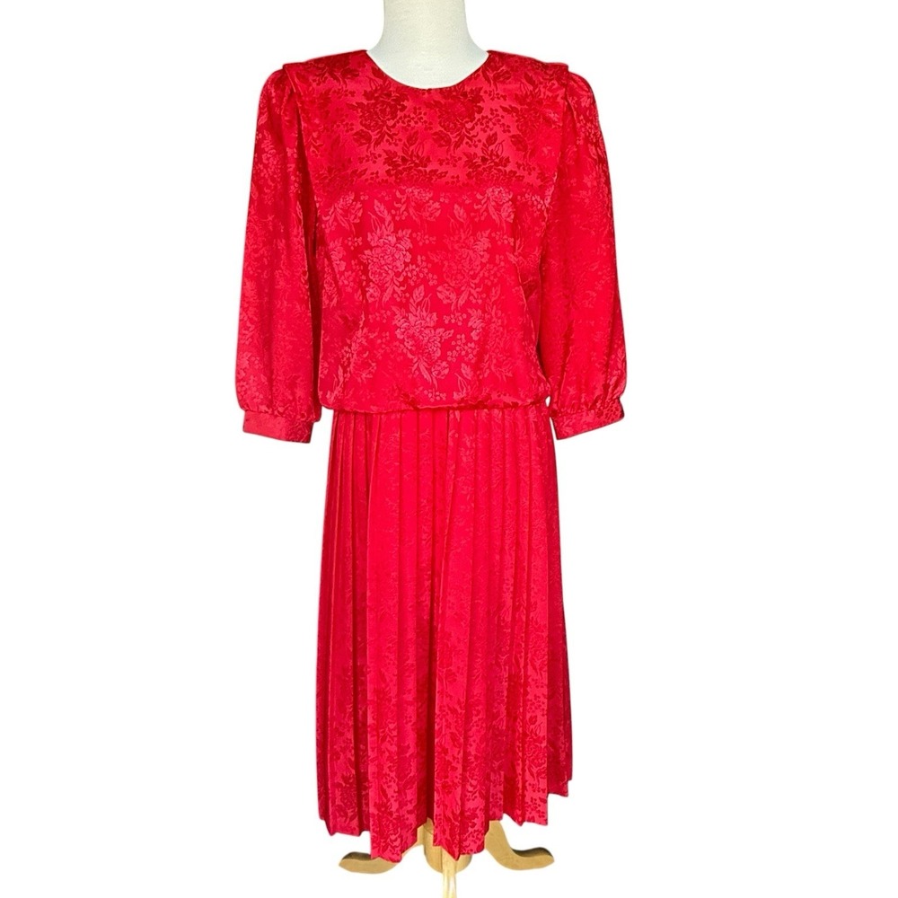 80s REO Originals Fit N Flare Midi Day Dress Sz 8 Floral Elastic Waist ILGWU USA